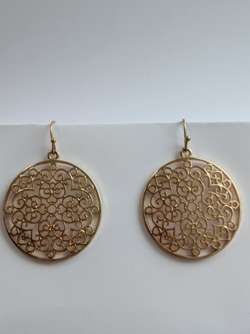 Gold Tone Filigree Statement Earrings - Mandala, Scroll, Moroccan Design
